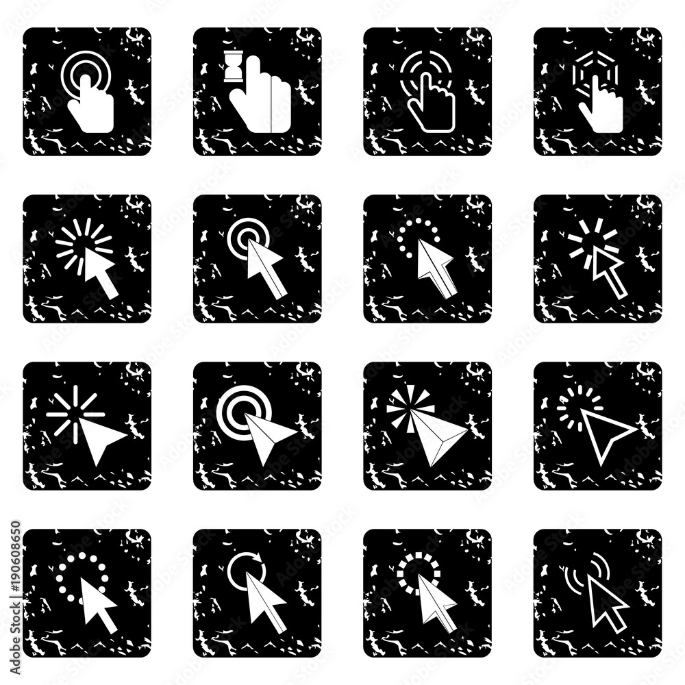 Poster mouse pointer set icons, grunge style