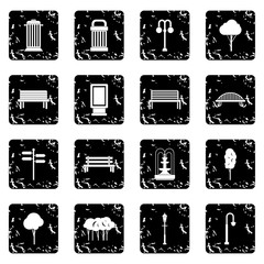 Park set icons, grunge style