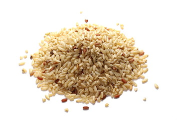 Integral, brown rice pile isolated on white background