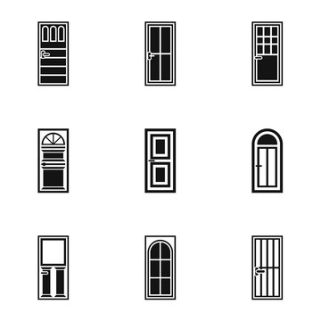 Interior doors icons set, simple style