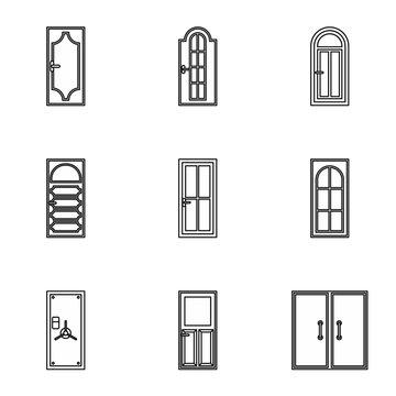 Door icons set, outline style
