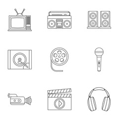 Electronic devices icons set, outline style