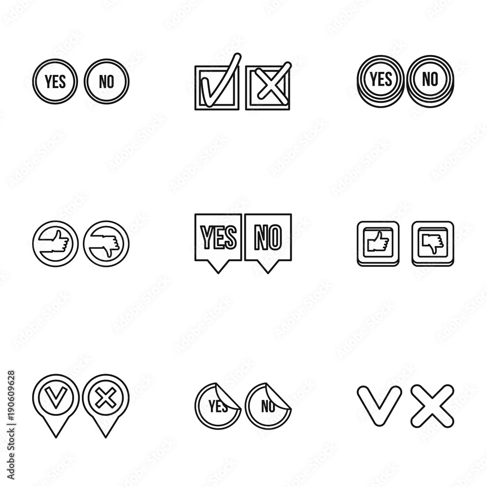 Poster cross and tick icons set, outline style