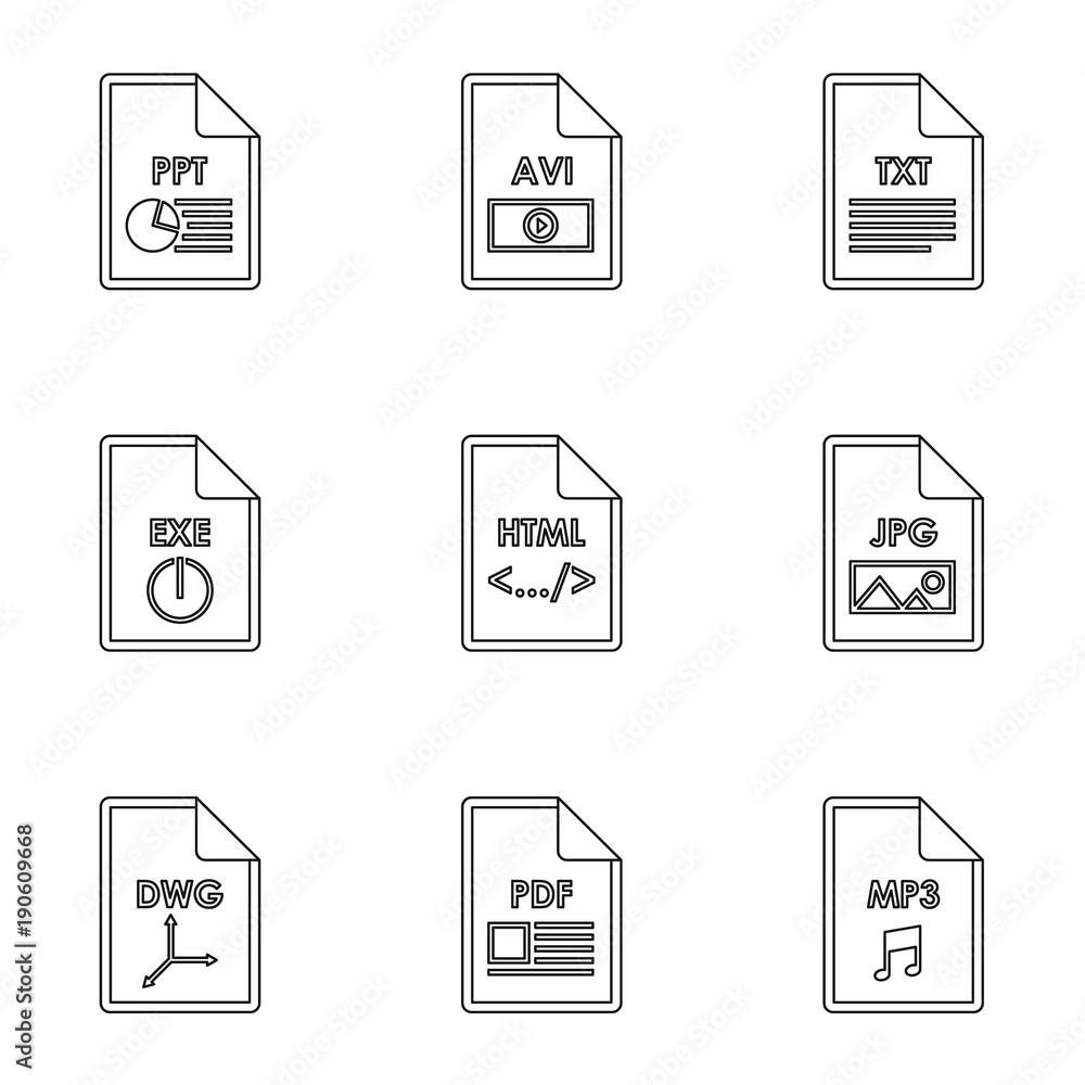 Poster files icons set, outline style