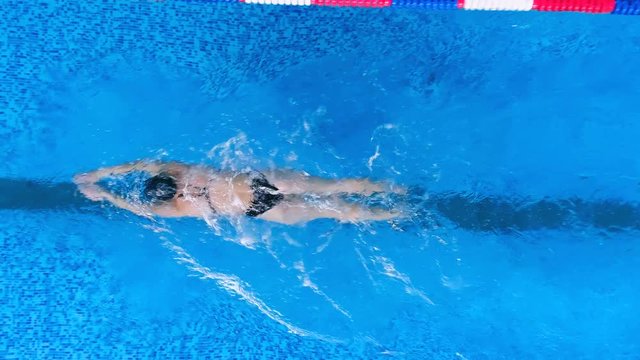 A swimmer uses her strong limbs to do butterfly strokes. 