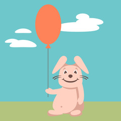 cartoon rabbit with balloon  vector illustration flat