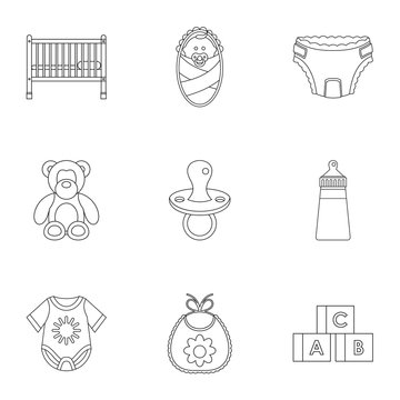 Baby icons set, outline style