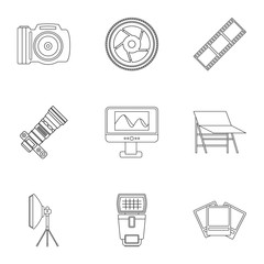 Photographing icons set, outline style