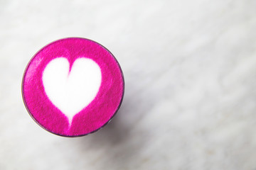 Beetroot super latte on marble background for love
