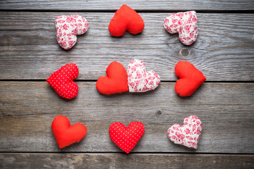 Handmade hearts for st. Valentines Day. Selective focus. Shallow depth of field.