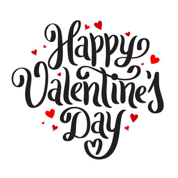 HAPPY VALENTINE’S DAY hand lettering banner with hearts