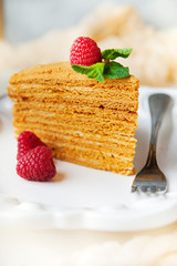 Slice of layered honey cake

