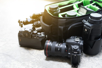 Bag and appliances for photography top view