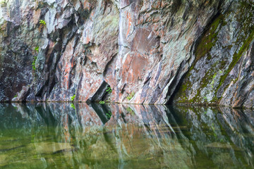 Pink and Green cave walls taken near Lake Grasmere in the Lake District, UK