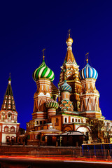 Fototapeta na wymiar St Basil's Church in night. Cathedral in Red Square. Temple in Moscow. Center of Moscow. Incredibly beautiful cathedral in Moscow. St Basil.