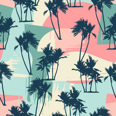 Seamless exotic pattern with tropical palms and artistic background. © Nadia Grapes