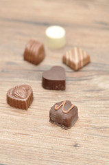 A variety of small chocolates with shallow depth of field
