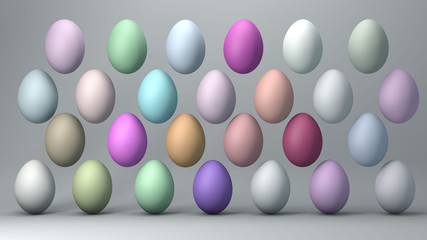 Easter eggs painted in many different colors 3D illustration background