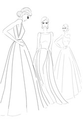 Fototapeta premium three models in couture dresses sketch