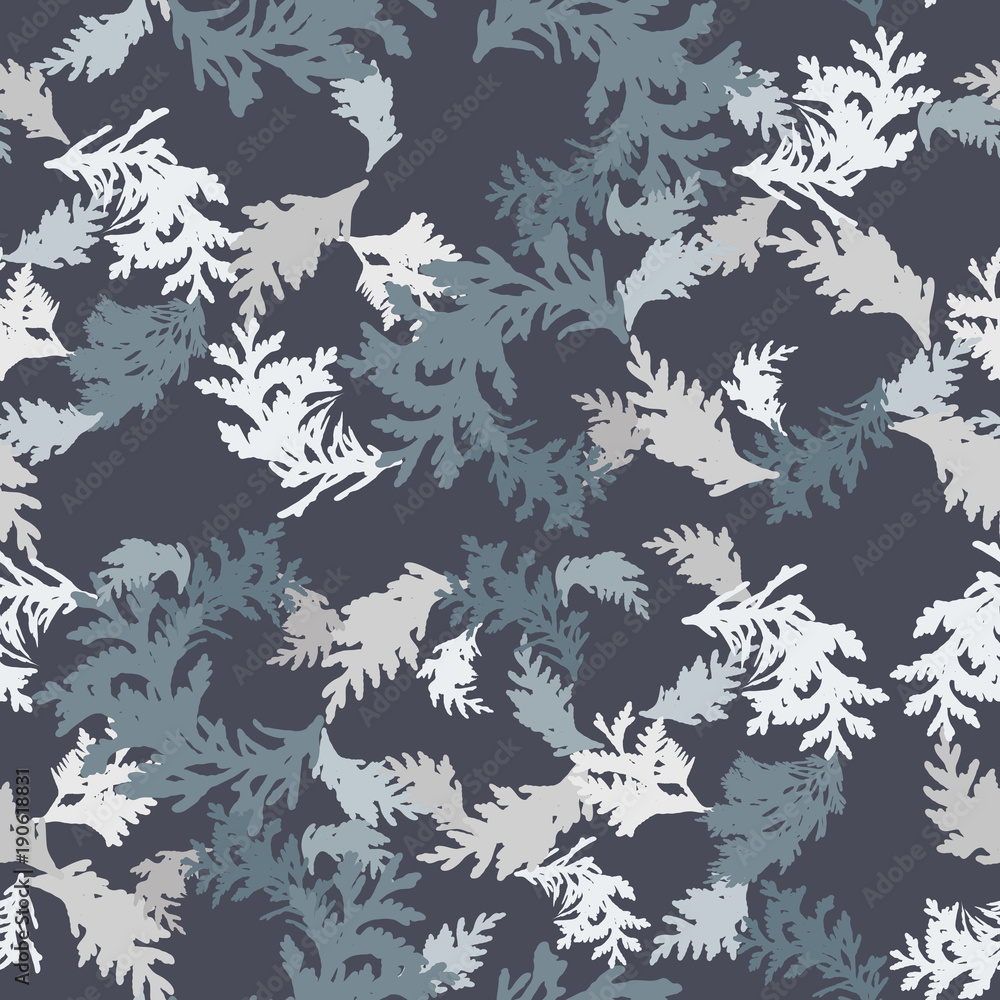 Poster botanical vector seamless pattern with thuja branches and twigs