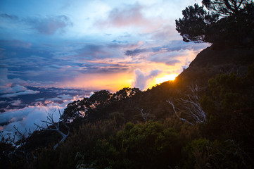 amazing and extreme color of sunset from the mountain