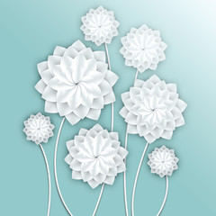 Paper flowers. Volumetric floral background. 3d Illustration for postcard, decor, invitation card