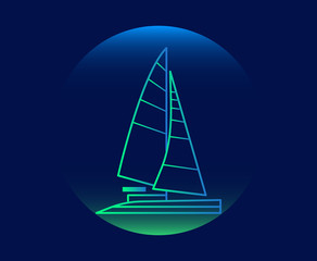 Modern Neon Thin Icon of ship on Blue Background.