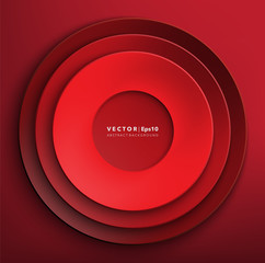 Abstract vector background. Red paper circles. Round paper frame. Isolated with realistic light and shadow on the red background. Vector illustration. Eps10.