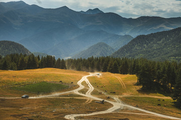 Tusheti road and blue sky