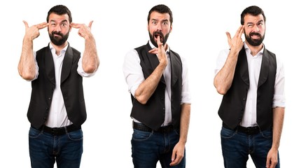 Set of Cool man making suicide gesture