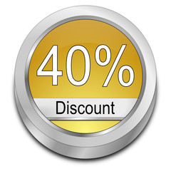 40% Discount button - 3D illustration