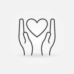 Heart in hands linear icon - vector donation sign