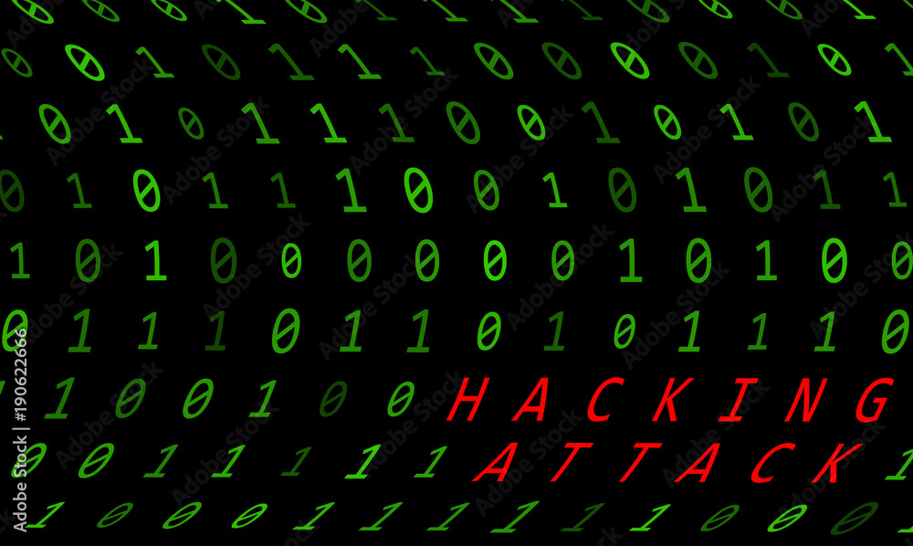 Wall mural binary background with hacking attack sign on black background - Wall murals
