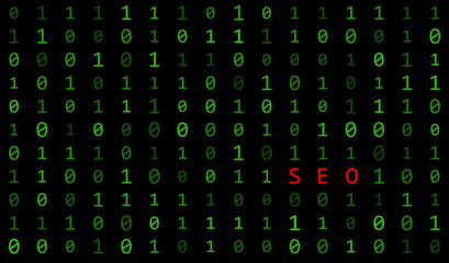 binary background with SEO sign on black background
