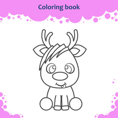 Fototapeta premium Coloring book page for kids. Color the cartoon little reindeer.