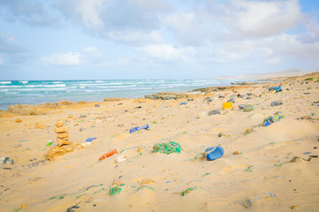 Pollution concept with plastic bottles