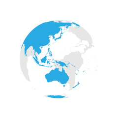 Fototapeta na wymiar Earth globe with blue world map. Focused on Australia and Pacific. Flat vector illustration.