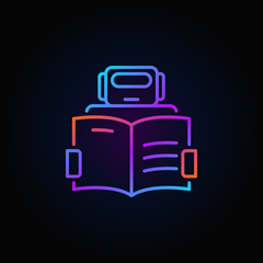 Robot with a book icon - vector colorful outline symbol