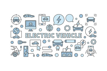 Electric vehicle blue illustration. Vector EV creative banner