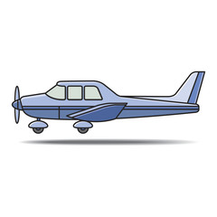 blue color small propeller plane touch down vector cartoon