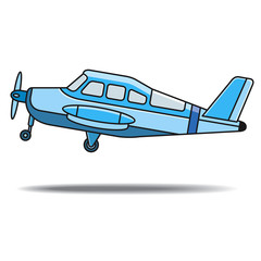 blue color small propeller plane take off vector cartoon