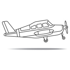 black outline propeller plane take off vector drawing