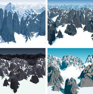 Set Of Vector Swiss Alps Mountains Background Texture Seamless Patterns