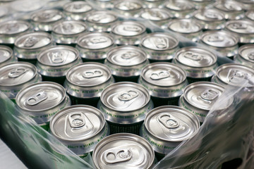 Cover alumiunum cans. Aluminum cans. Top view. Aluminum cans in the market