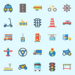 icons set about Transportation. with airport, gas station, cone, taxi, road and zeppelin