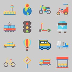 Icons set about Transportation. with truck, road sing and scooter