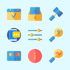 Icons about Business with credit card, search, info, inbox, hammer and levels