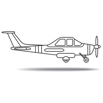 black outline small propeller plane landing vector cartoon