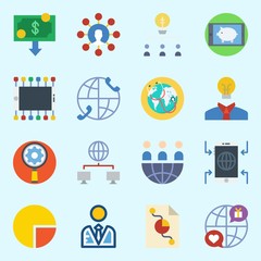 icons set about Marketing. with worldwide, pie chart, settings, smartphone, internet and networking