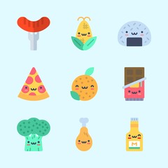 Icons about Food with onigiri, broccoli, hot dog, mustard, pizza and corn